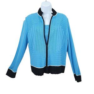 Ming Wang Twin Set Cardigan Tank Top READ Womens Size S Blue Full Zip Sweater